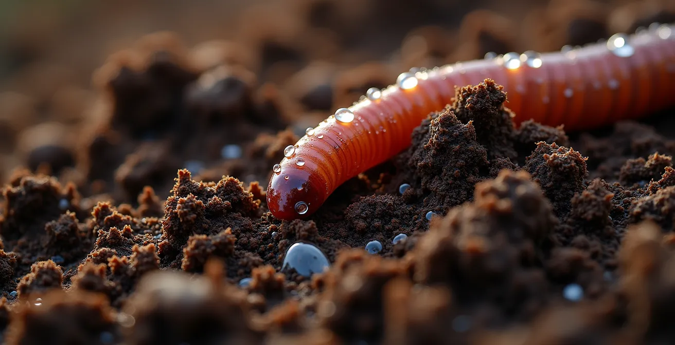 Vista macro de suelo rico con materia orgánica mostrando la biodiversidad del terreno