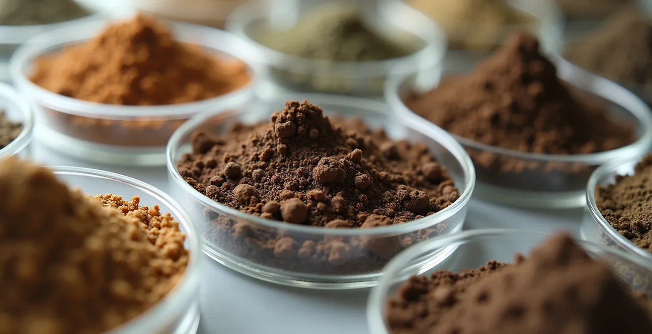 Muestras de suelo español siendo analizadas en laboratorio con diferentes texturas visibles