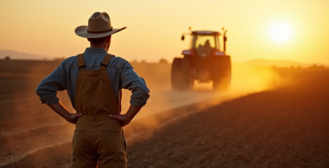 Maquinaria agrícola moderna trabajando el suelo con técnicas de conservación