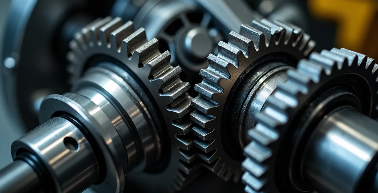 Vista detallada de dos sistemas de transmisión de tractor lado a lado mostrando componentes mecánicos