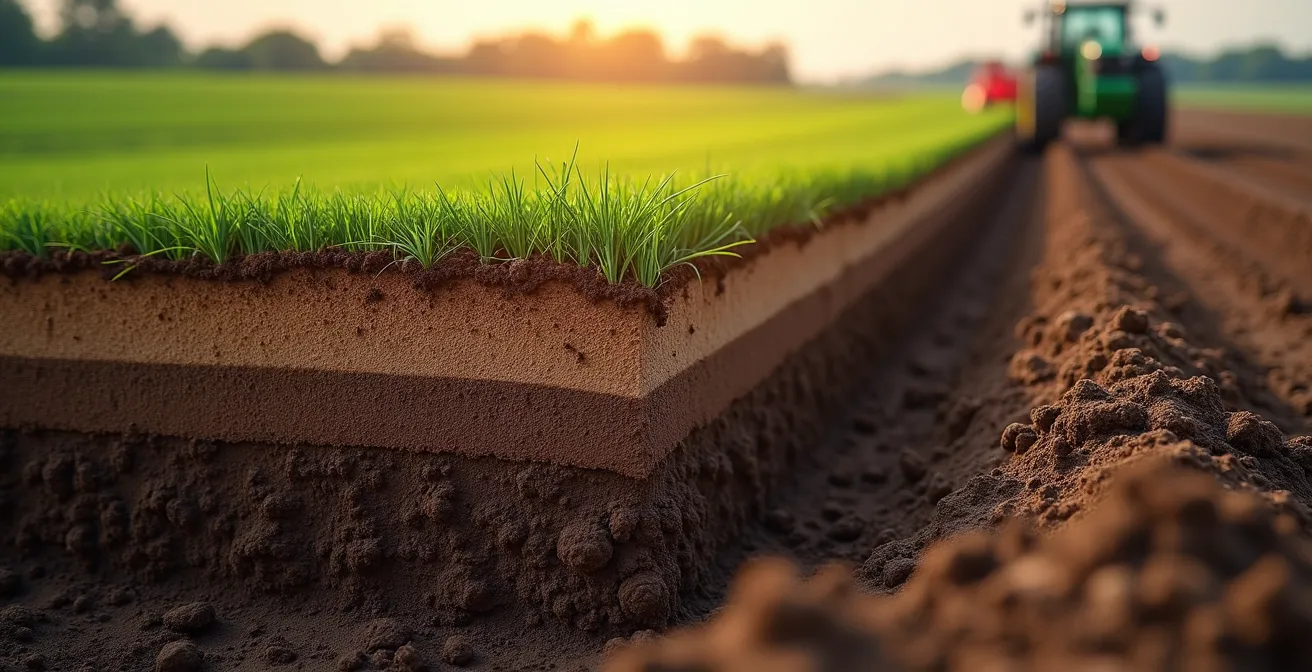 Calicata mostrando claramente la suela de labor en un campo agrícola español