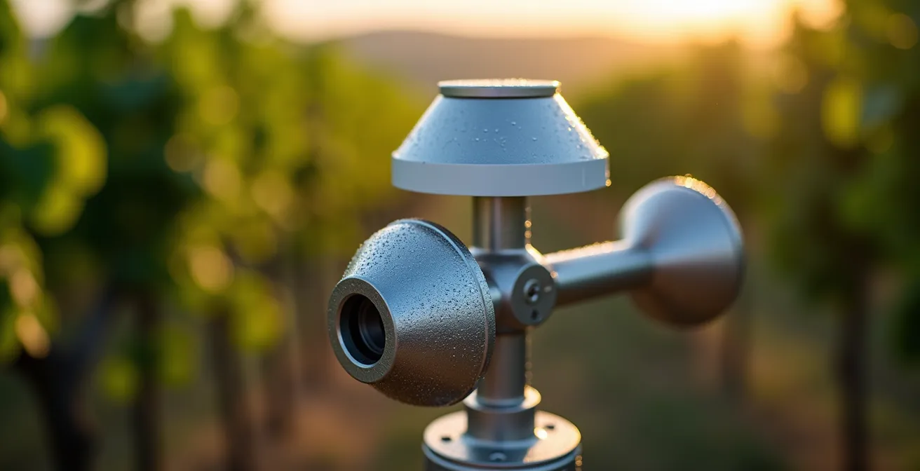 Estación meteorológica moderna en viñedo español con sensores múltiples