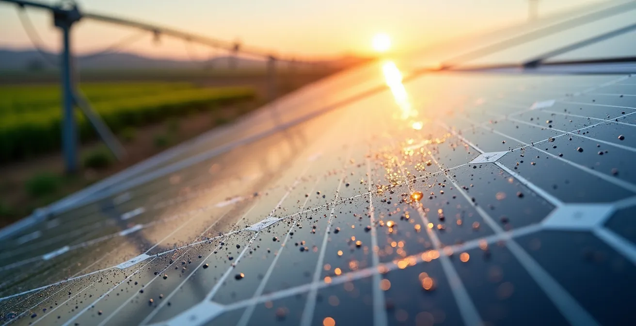Instalación de paneles solares junto a sistema de bombeo en campo agrícola español