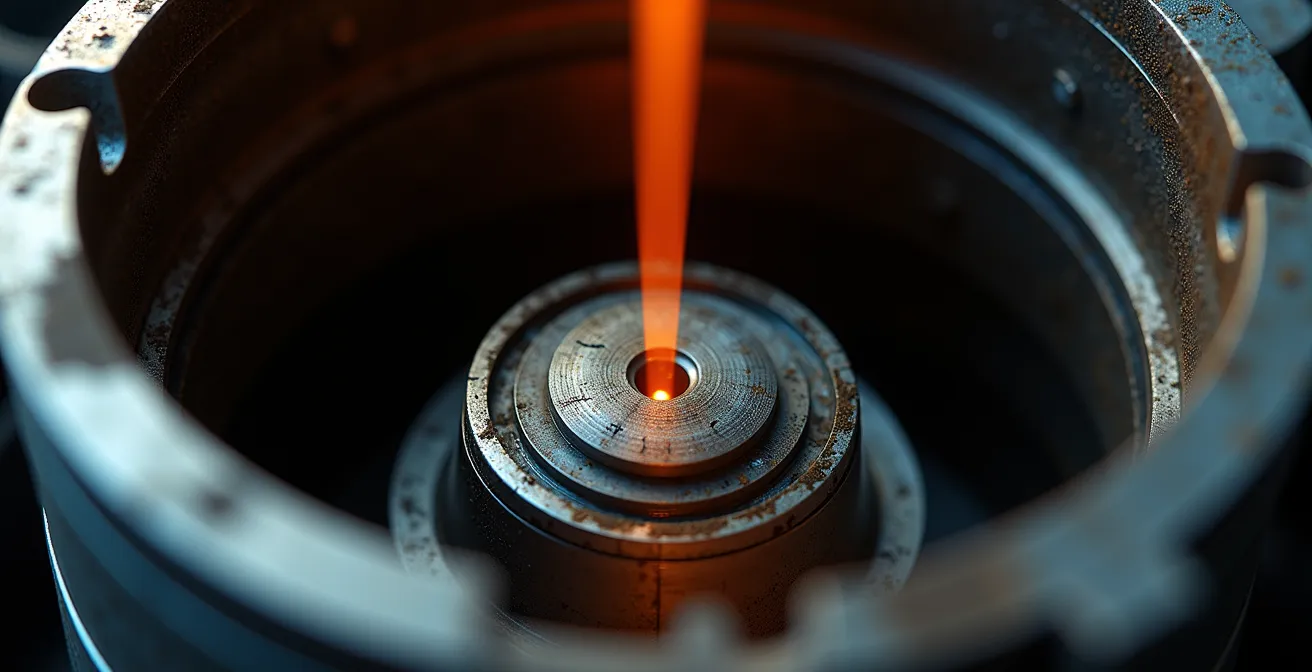 Visualización macro de un pistón trabajando bajo presión extrema en el interior de un cilindro de motor diésel agrícola