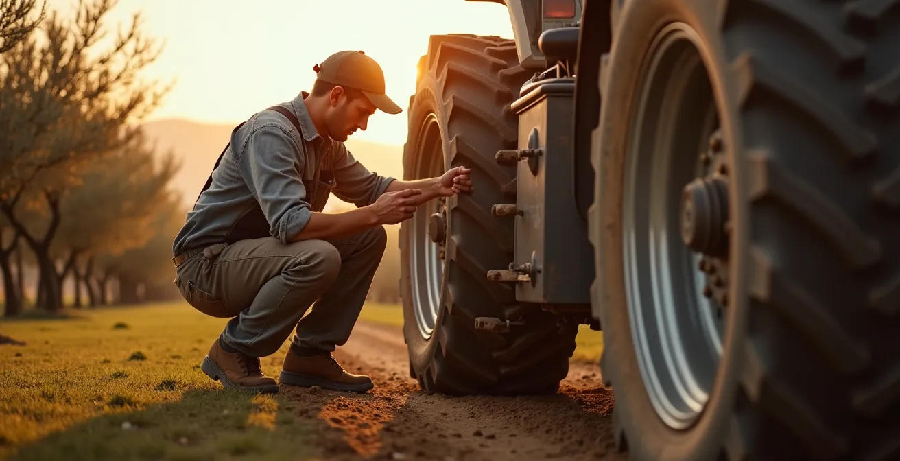 Tractor con lastrado óptimo trabajando en campo español mostrando equilibrio perfecto